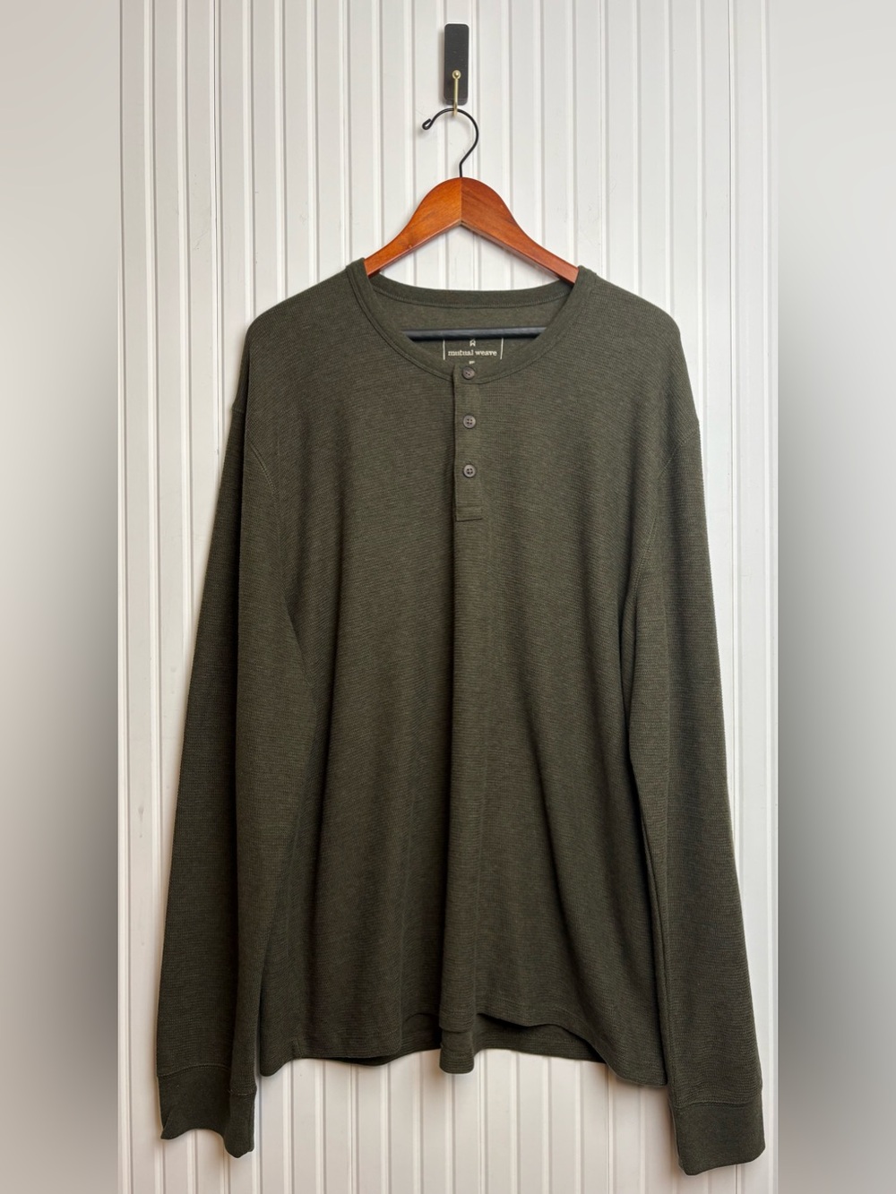 Mutual Weave Mens Thermal Henley Top Green XXL Layer Outdoor Camping Gorpcore